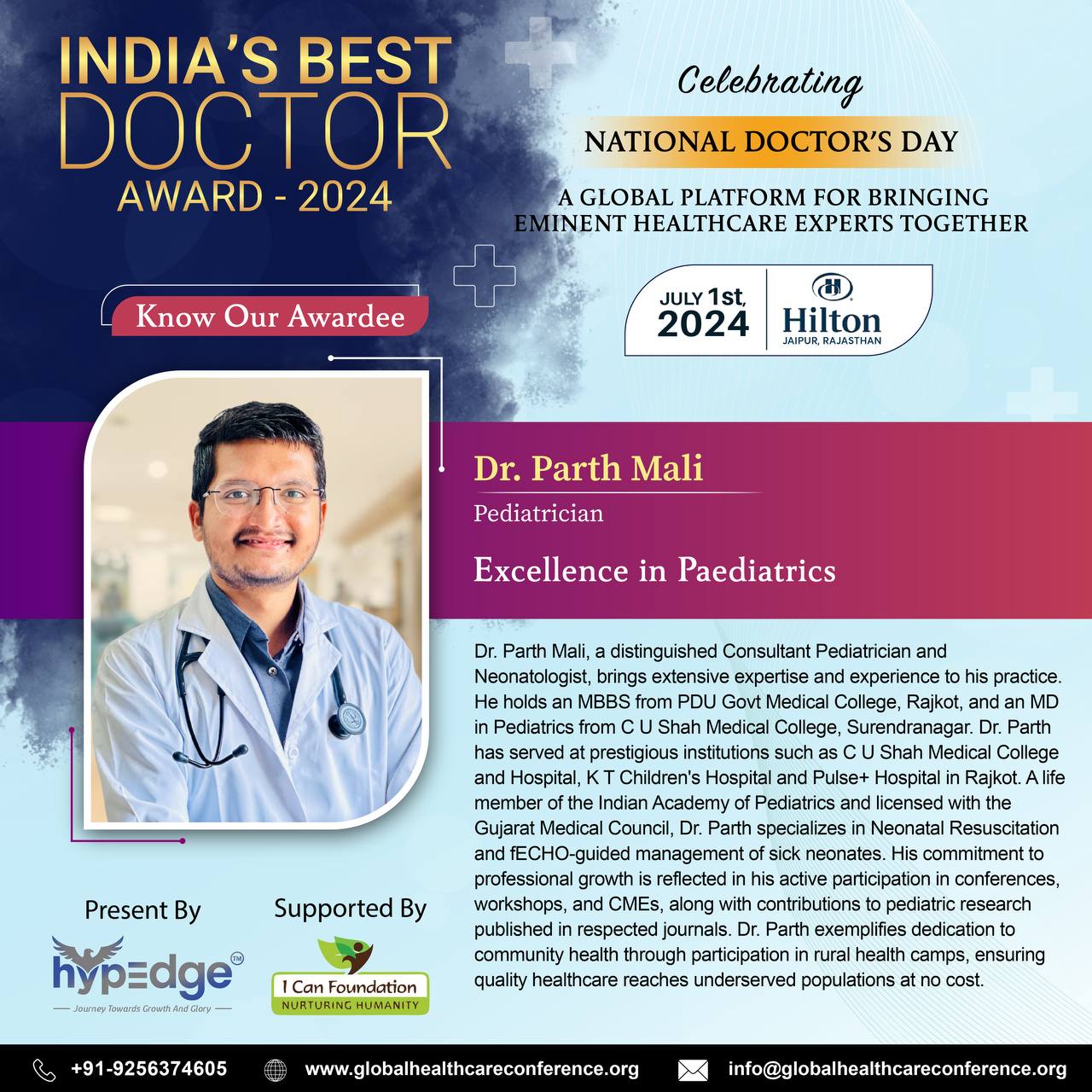 India’s Best Doctor Award 2024 — Excellence in Paediatrics, Dr. Parth Mali